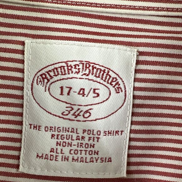 BROOKS BROTHERS 346 Dress Shirt Men 17 4/5 White Red Striped Cotton Non Iron - Picture 5 of 8